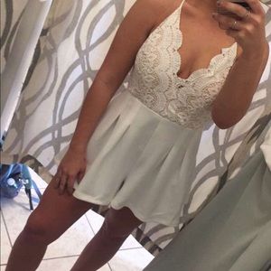 White open back lace romper